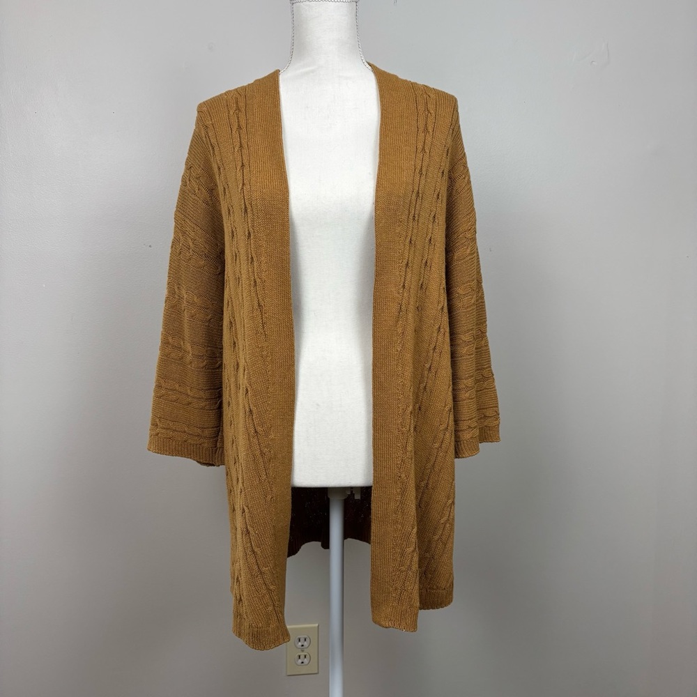 J. Jill Cardigan Size Small Brown Open Front Knit Half Sleeve Basic Layering‎